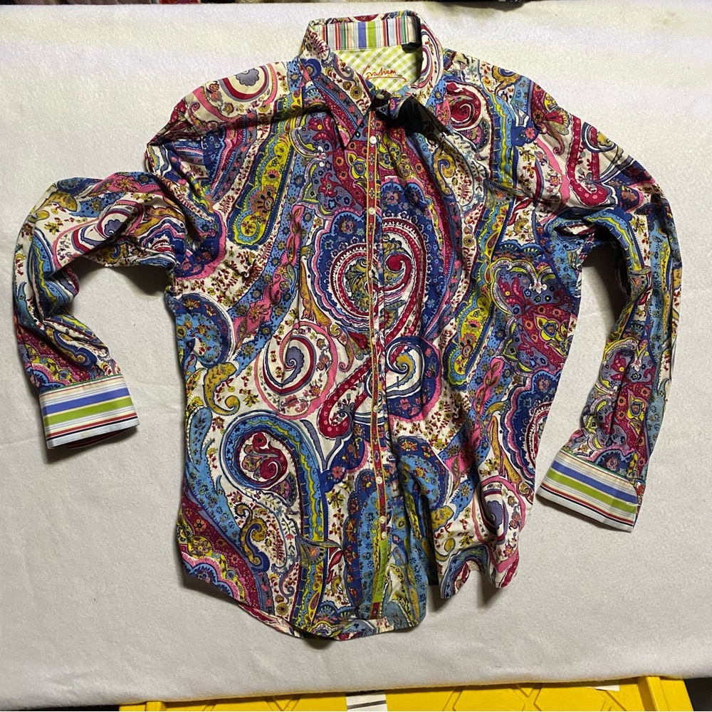 Robert Graham Paisley Flip Cuff Button Down Mens Colorful Shirt Large